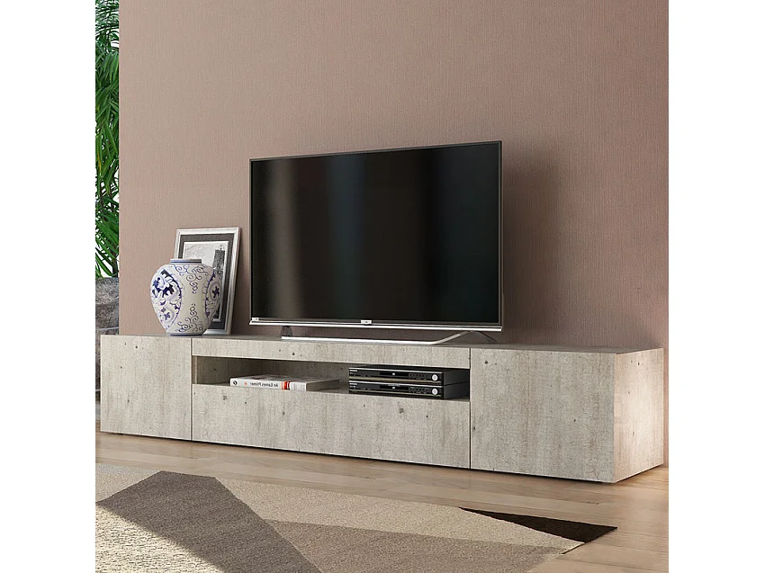 Mueble TV de diseño con puertas abatibles de cajón 200cm salón Daiquiri Anthracite L