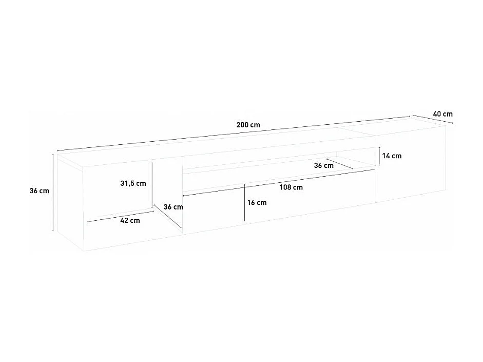 Mueble TV de diseño con puertas abatibles de cajón 200cm salón Daiquiri Anthracite L