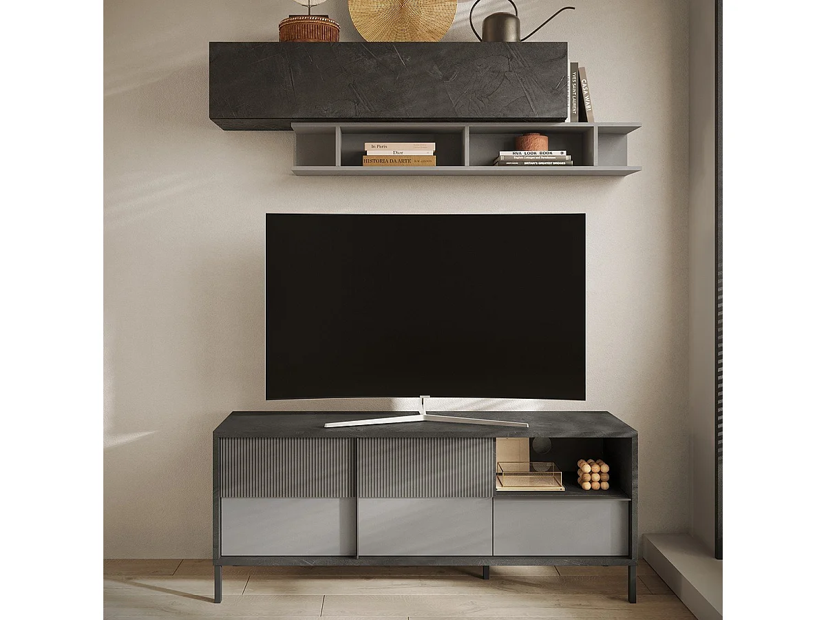 Mobile TV soggiorno moderno 2 porte 1 cassetto 156x40x64cm Glint