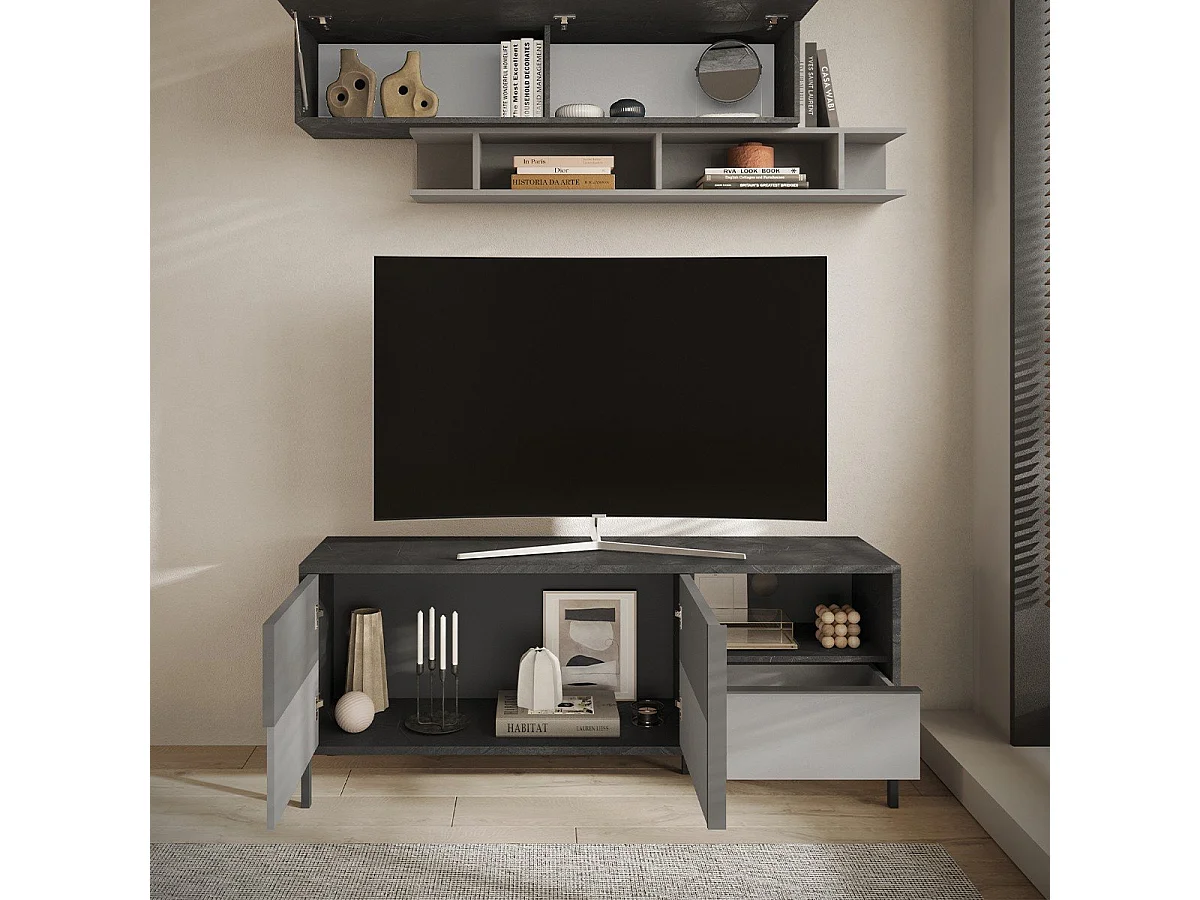 Mobile TV soggiorno moderno 2 porte 1 cassetto 156x40x64cm Glint