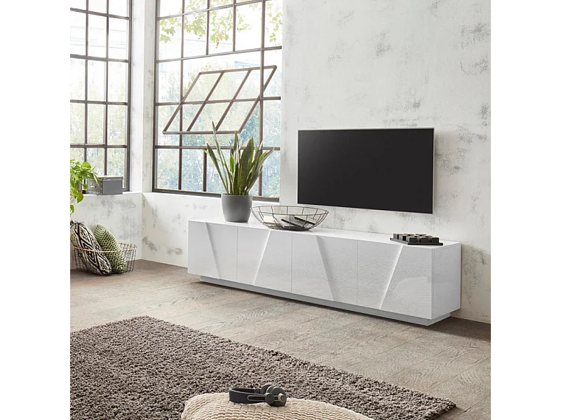 Mobile TV da salotto camera 4 porte 2 pezzi design moderno bianco Alba