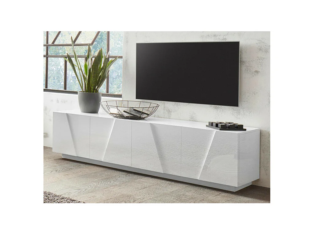 Meuble TV de salon 4 portes 2 pièces design moderne blanc Alba