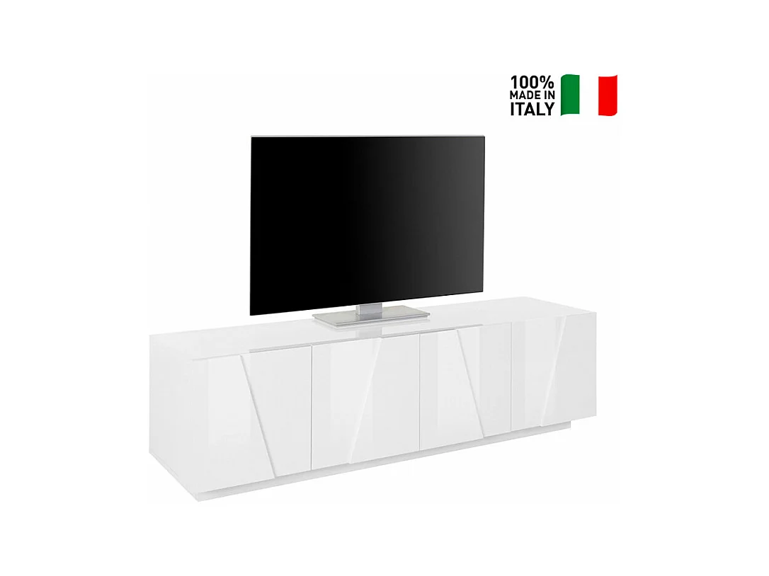 Meuble TV de salon 4 portes 2 pièces design moderne blanc Alba