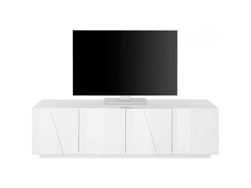 Meuble TV de salon 4 portes 2 pièces design moderne blanc Alba