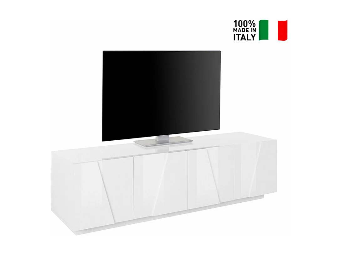 Meuble TV de salon 4 portes 2 pièces design moderne blanc Alba