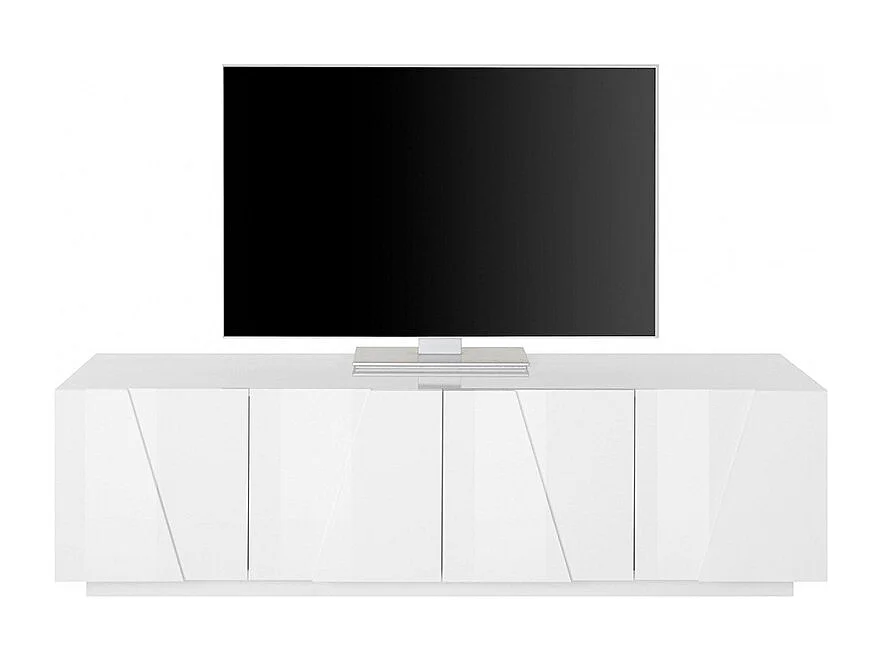 Meuble TV de salon 4 portes 2 pièces design moderne blanc Alba