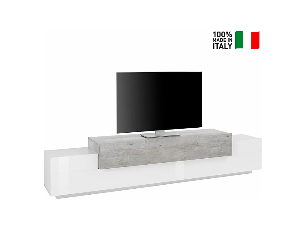 Meuble TV Design 240cm 4 armoires 3 portes blanc gris Lumen C