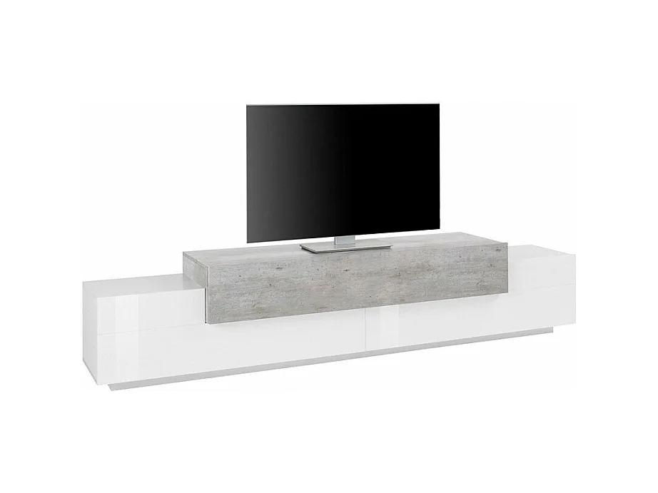 Meuble TV Design 240cm 4 armoires 3 portes blanc gris Lumen C