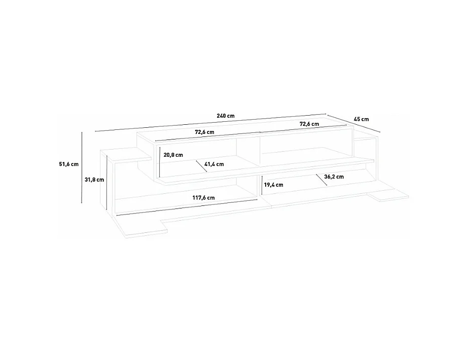 Meuble TV Design 240cm 4 armoires 3 portes blanc gris Lumen C