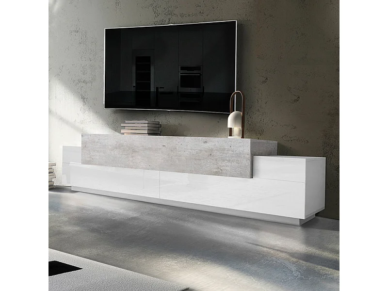 Mobile TV Design 240cm 4 armadietti 3 porte bianco grigio Lumen C