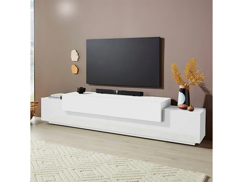 Mobile TV design moderno 240cm bianco 4 armadietti 3 porte Slim