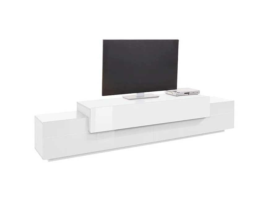 Meuble TV design moderne 240cm blanc 4 armoires 3 portes Slim