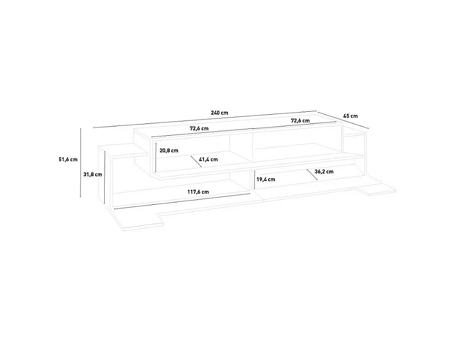 Meuble TV design moderne 240cm blanc 4 armoires 3 portes Slim