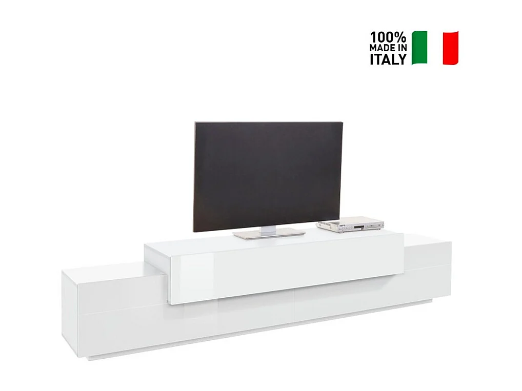 Mobile TV design moderno 240cm bianco 4 armadietti 3 porte Slim
