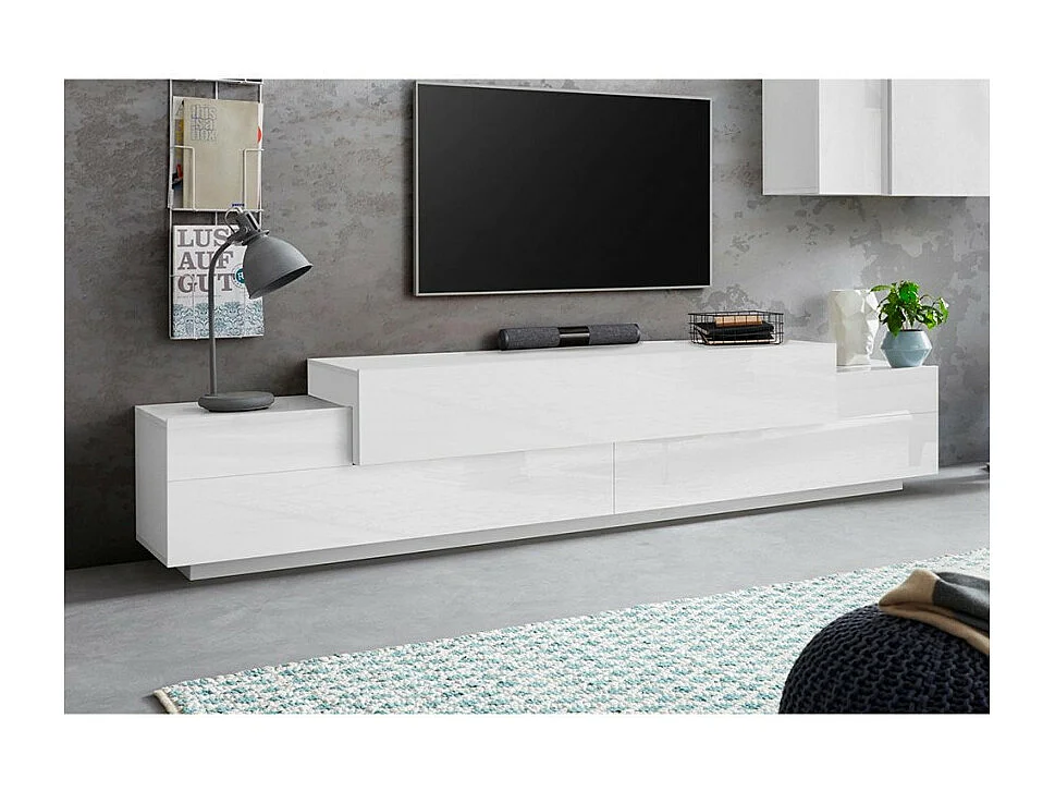 Mobile TV design moderno 240cm bianco 4 armadietti 3 porte Slim