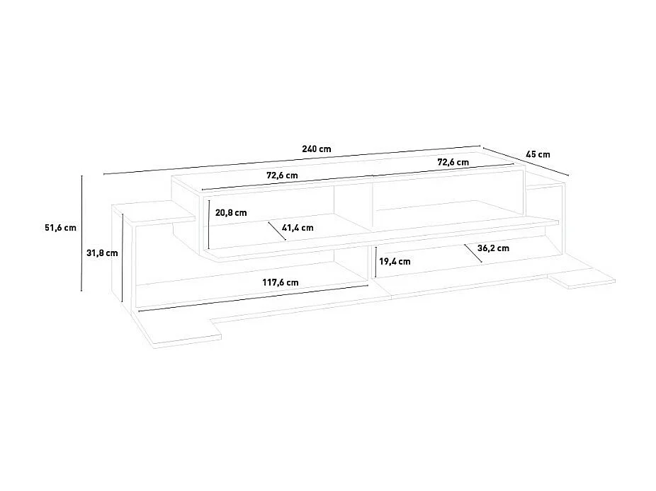 Mobile TV design moderno 240cm bianco 4 armadietti 3 porte Slim