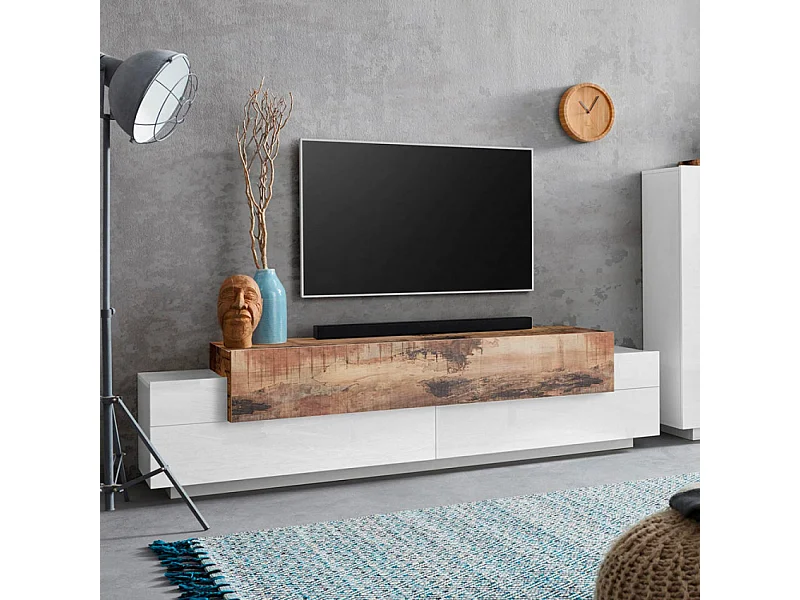 Mobile TV 4 armadietti 3 ante battenti design legno bianco Blanco