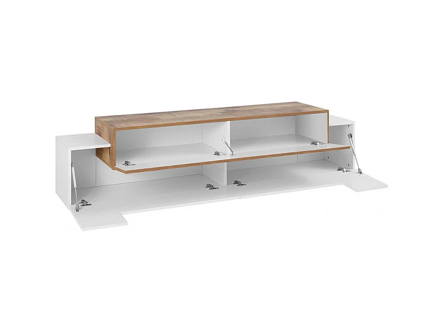 Meuble TV 4 armoires 3 portes battantes design bois blanc Blanco