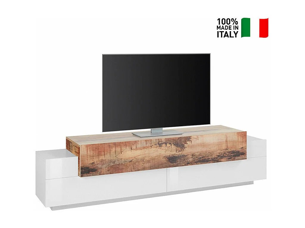 Mobile TV 4 armadietti 3 ante battenti design legno bianco Blanco
