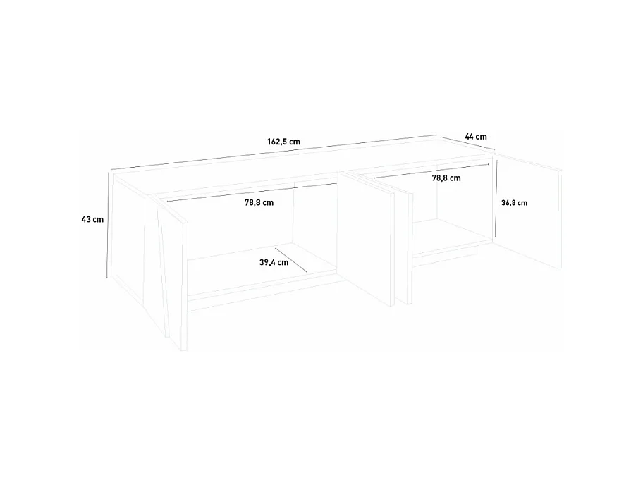 Meuble TV 4 portes 2 pièces design moderne Gemini