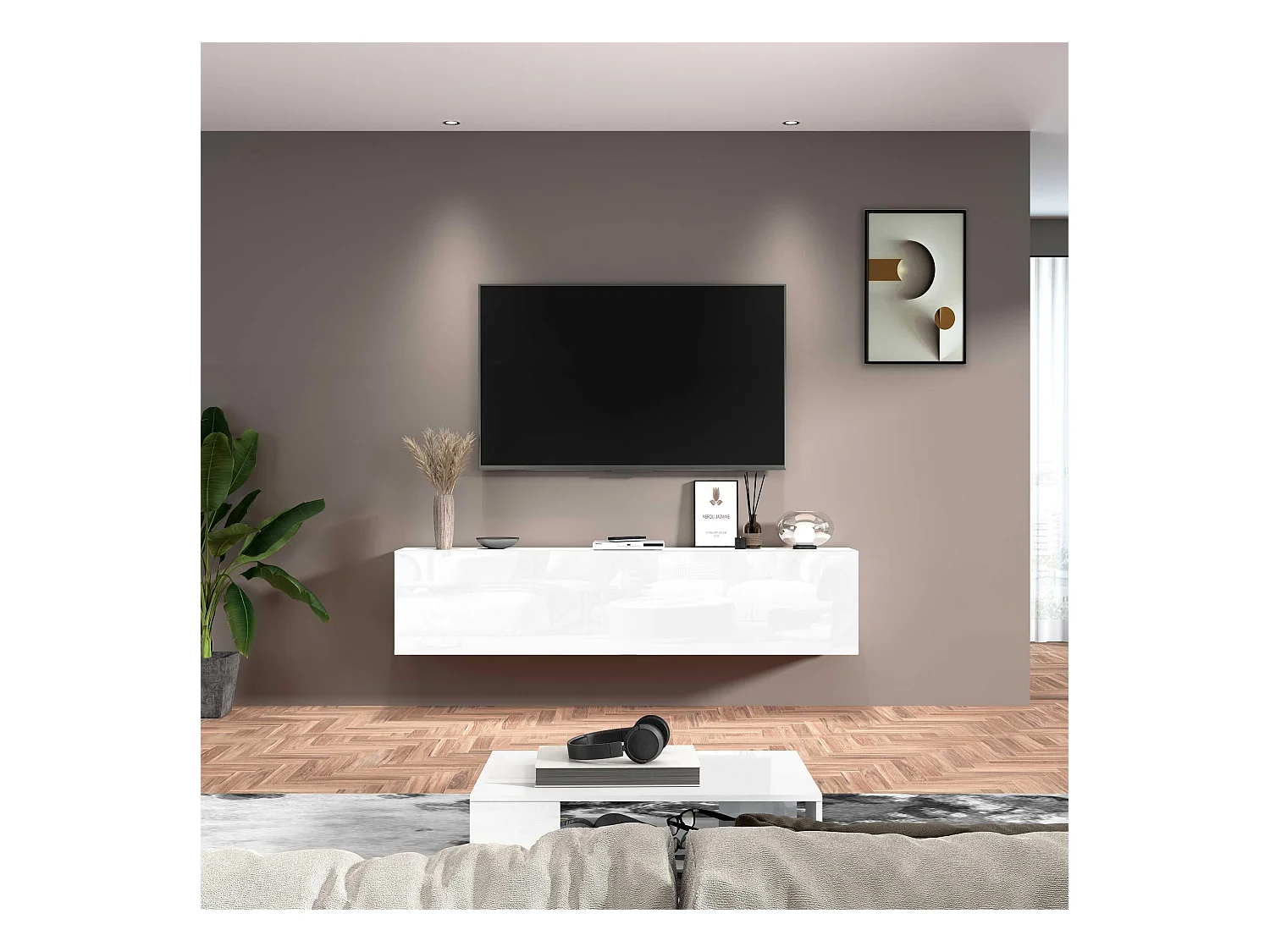 Mobile porta tv Maruska con 1 anta a ribalta bianco lucido 180x30x40 cm