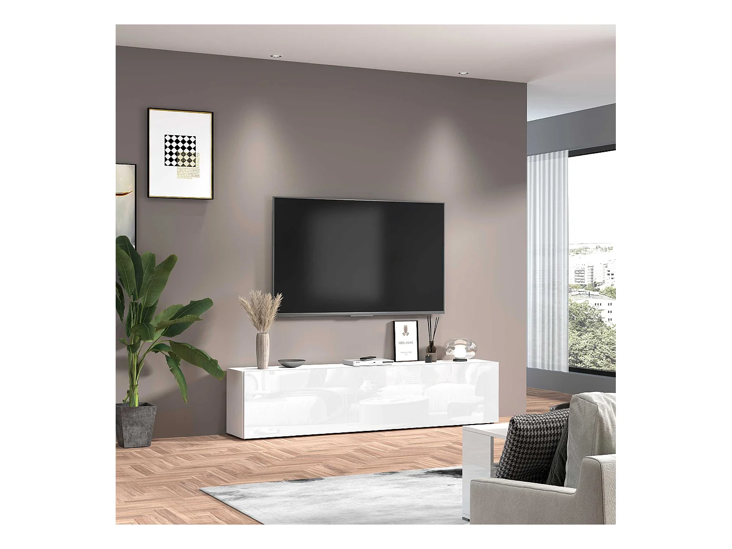 Mobile porta tv Maruska con 1 anta a ribalta bianco lucido 180x30x40 cm