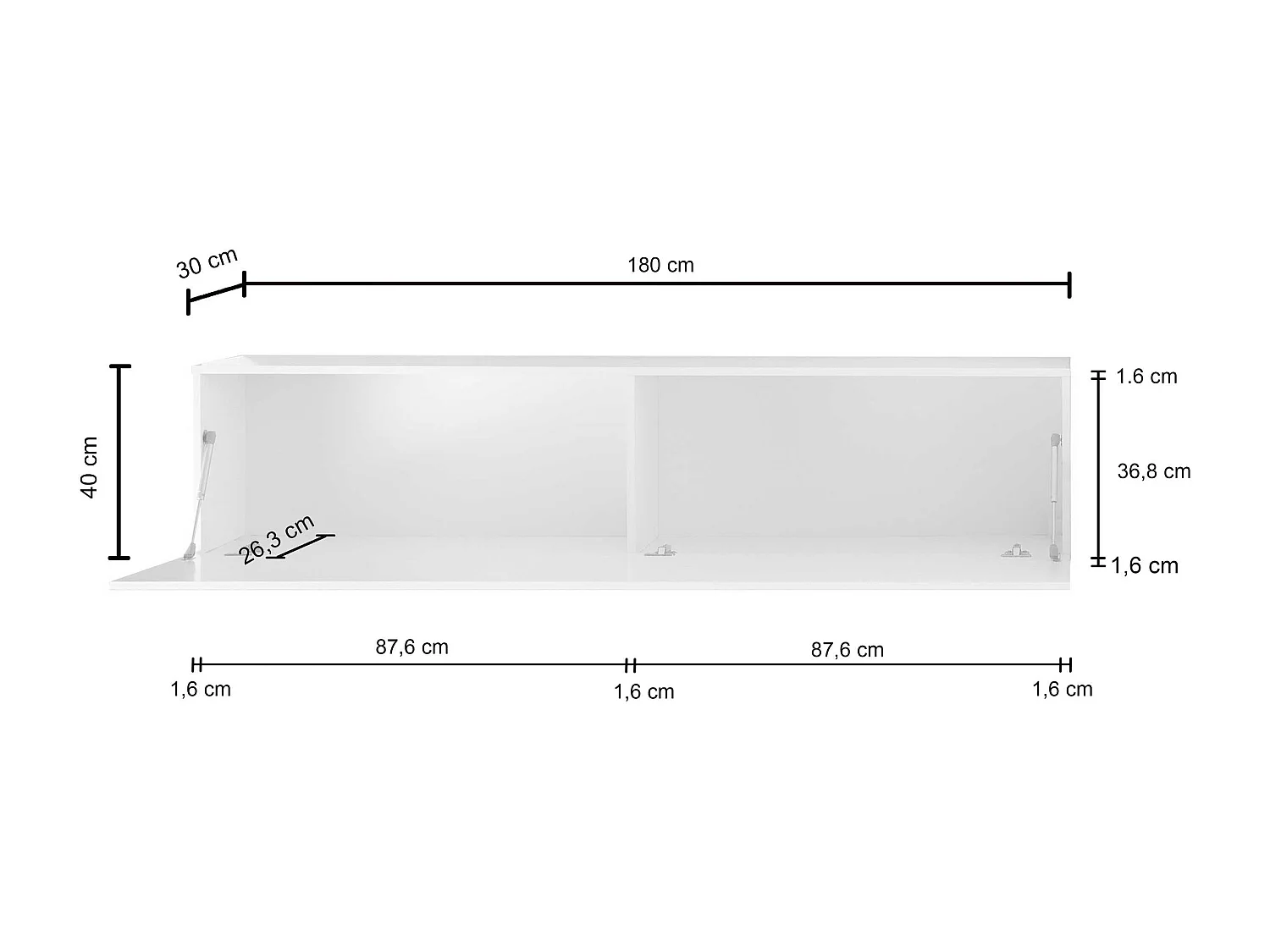 Mobile porta tv Maruska con 1 anta a ribalta bianco lucido 180x30x40 cm