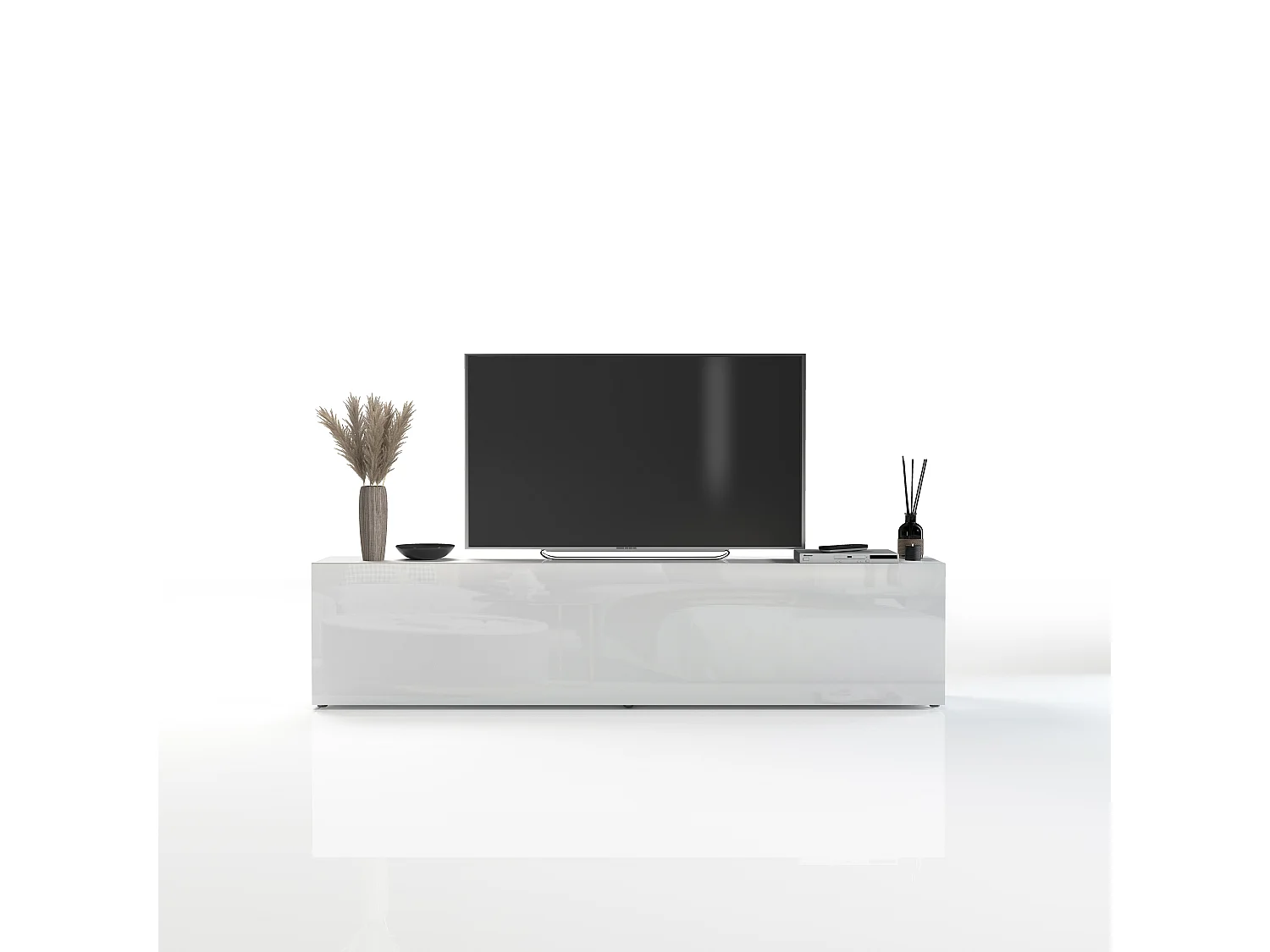 TV-Schrank Wohnzimmer 180 cm, 1 Tür, 2 Fächer, Weiß Hochglanz Joy Low