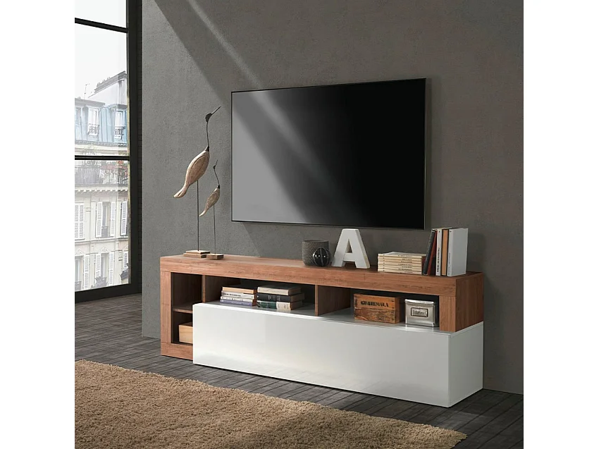 Moderner TV-Schrank aus Holz mit glänzend weißer Tür Dorian MR
