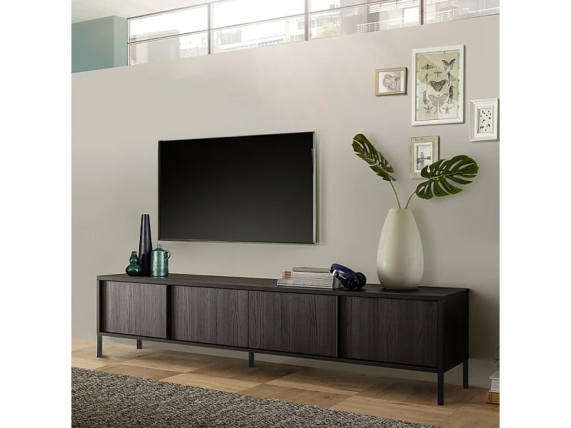 Mobile TV Portatile Soggiorno Design Moderno 4 Ante Acciaio Nero Trek