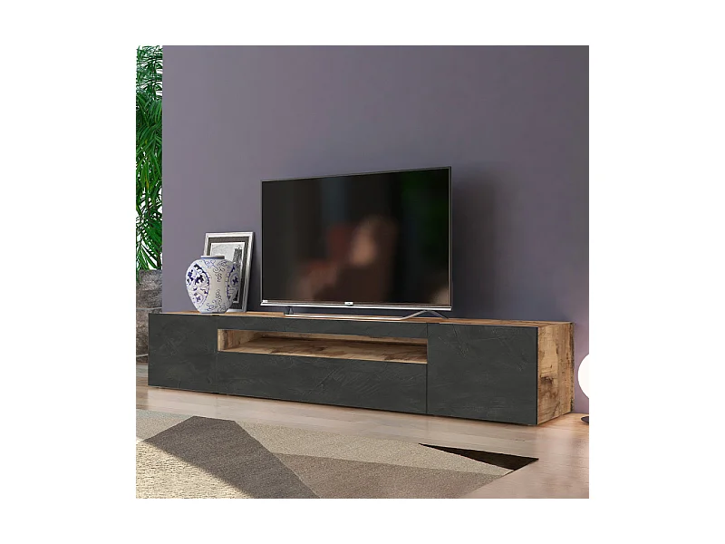 Meuble TV 200cm design 2 portes tiroir et armoire Nova