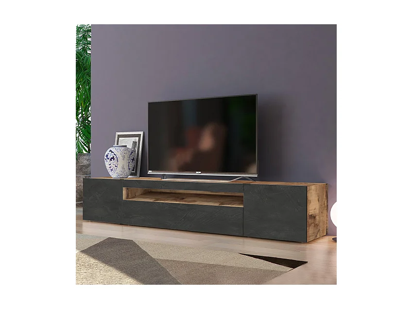 Meuble TV 200cm design 2 portes tiroir et armoire Nova