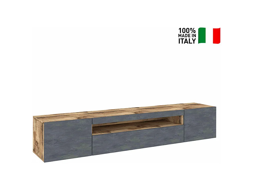 Meuble TV 200cm design 2 portes tiroir et armoire Nova