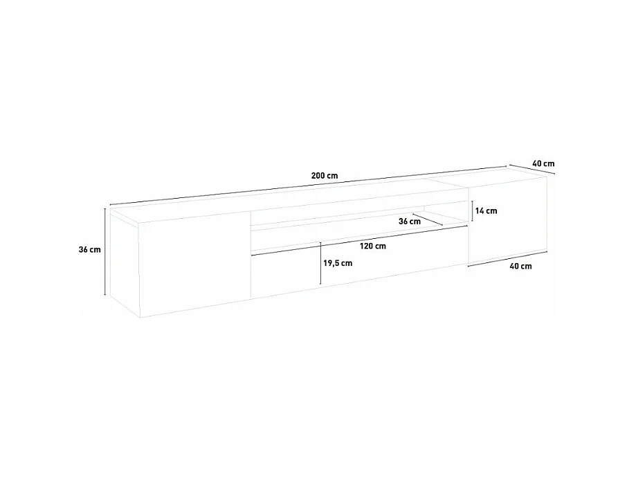 Meuble TV 200cm design 2 portes tiroir et armoire Nova