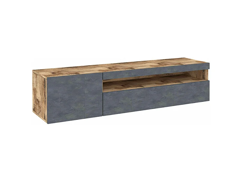 Meuble TV 155cm Industriel avec armoire et tiroir rabattable Steel