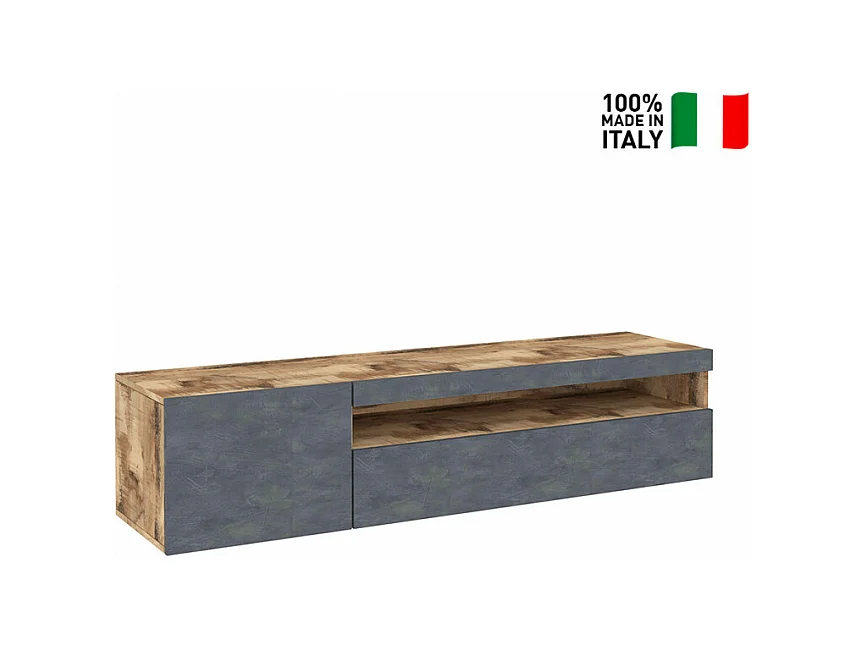 Meuble TV 155cm Industriel avec armoire et tiroir rabattable Steel