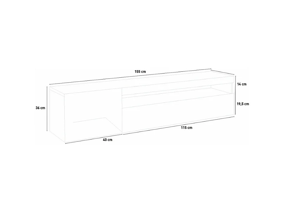Meuble TV 155cm Industriel avec armoire et tiroir rabattable Steel