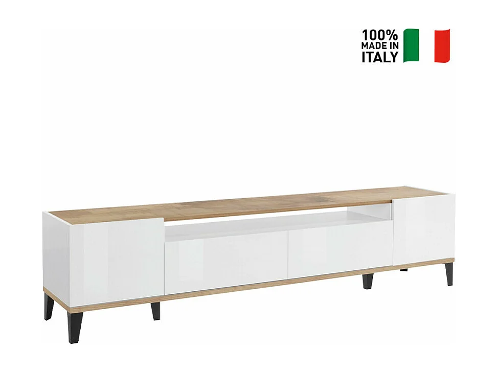 Meuble TV salon moderne armoire tiroir blanc brillant Polar