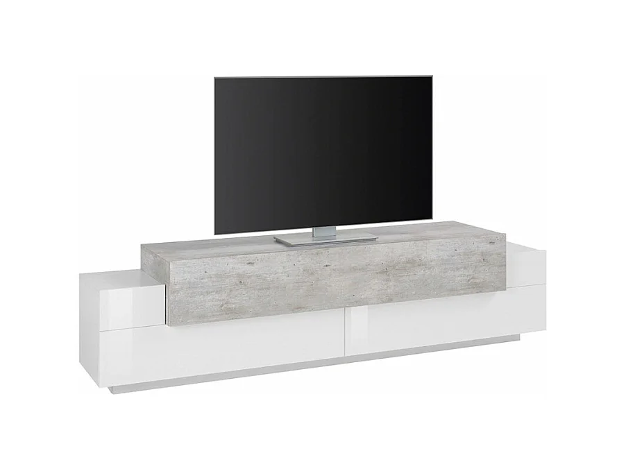 Meuble TV Design 3 portes Blanc Gris Ciment Cubo