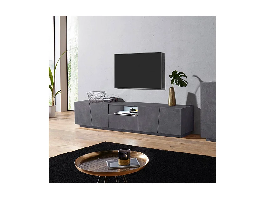 Meuble TV moderne avec 4 portes coulissantes tiroir 220cm Maxim