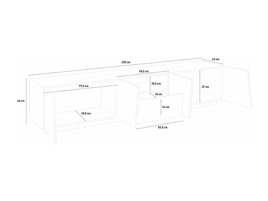 Meuble TV moderne avec 4 portes coulissantes tiroir 220cm Maxim