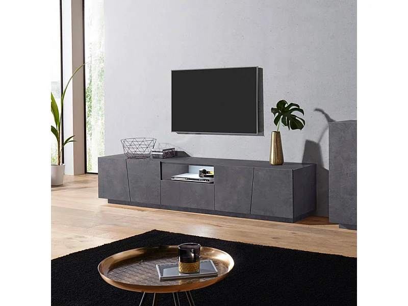 Meuble TV moderne avec 4 portes coulissantes tiroir 220cm Maxim