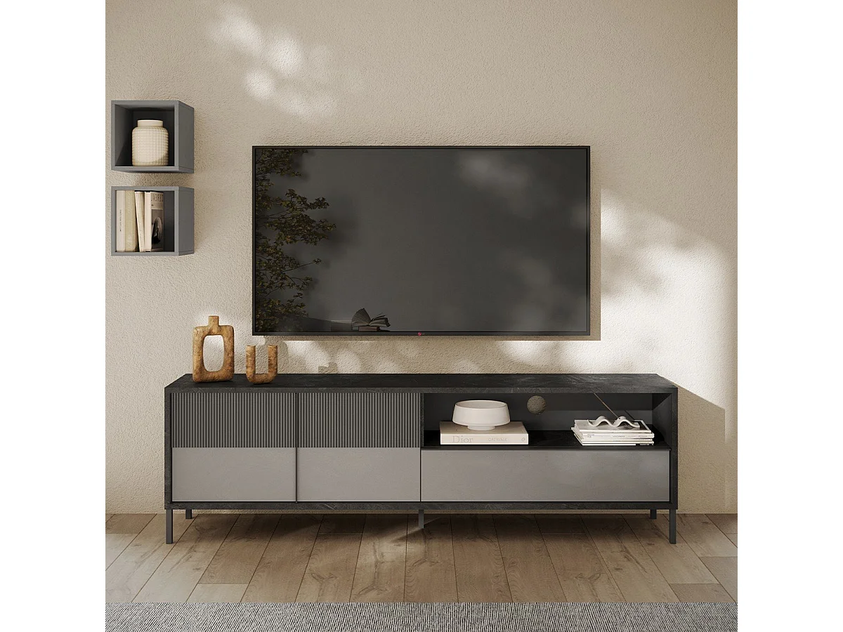 Mobile TV moderno d'appoint 205x40x44cm 2 porte cassetto Kubo
