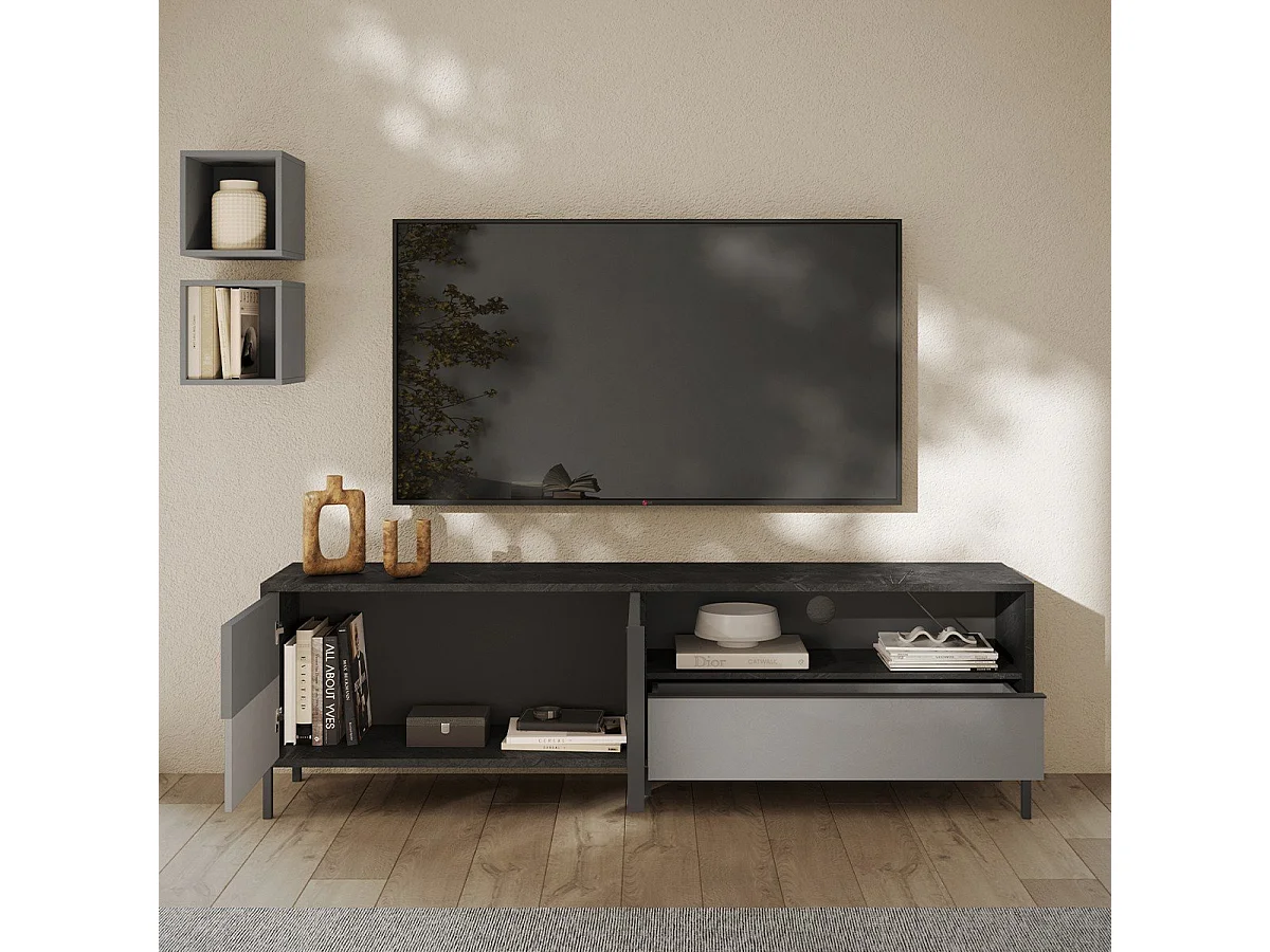 Mobile TV moderno d'appoint 205x40x44cm 2 porte cassetto Kubo