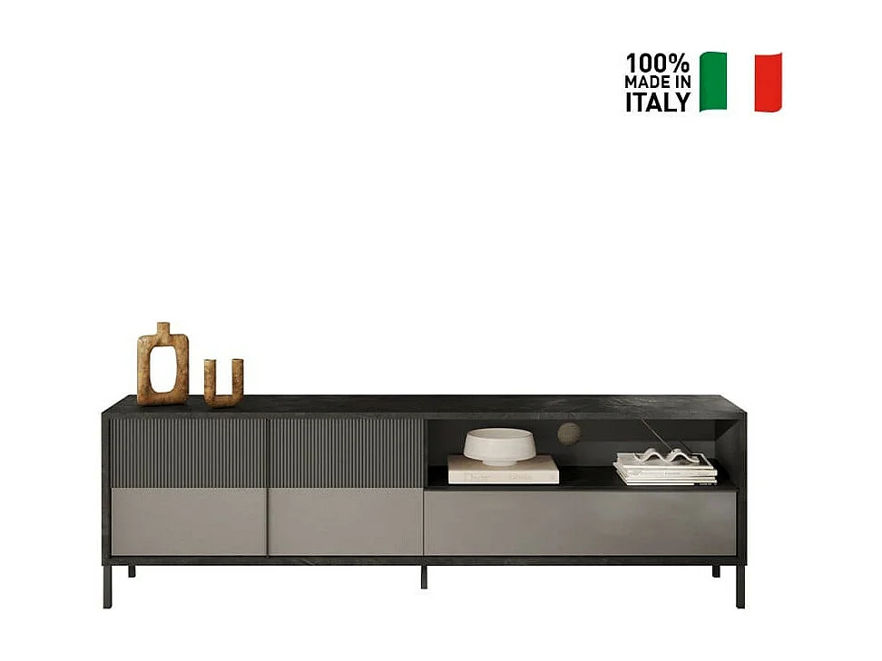 Mobile TV moderno d'appoint 205x40x44cm 2 porte cassetto Kubo