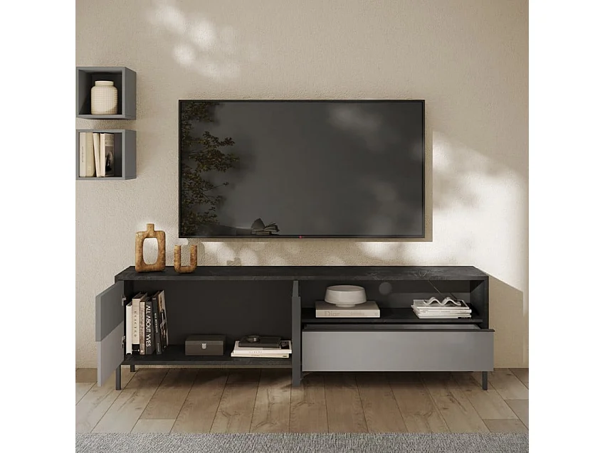 Mobile TV moderno d'appoint 205x40x44cm 2 porte cassetto Kubo