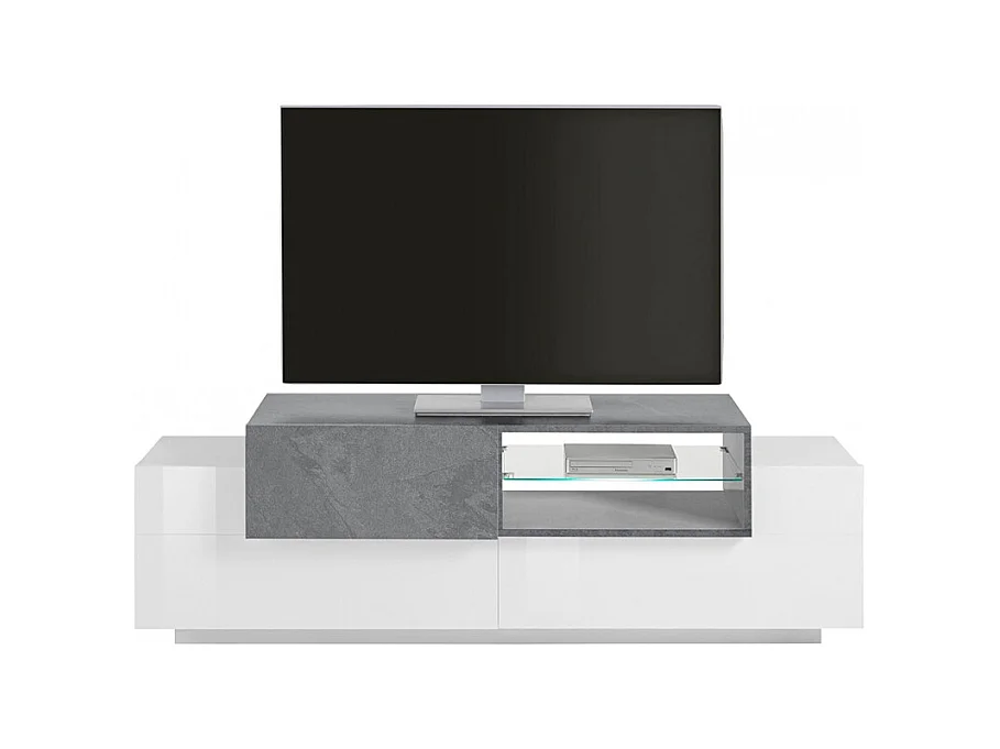 Meuble TV salon armoire tiroir blanc et ardoise Brera