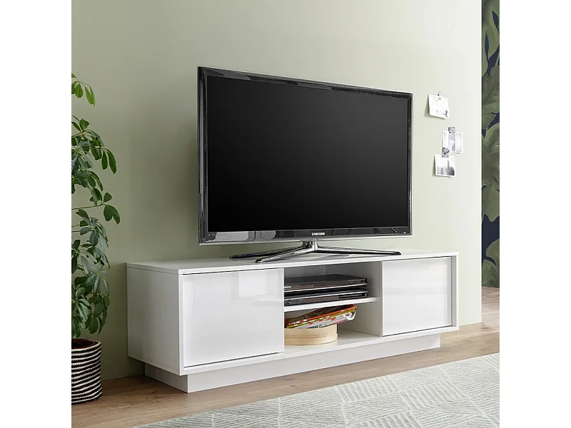 Mobile TV a rotelle moderno bianco laccato salotto 138cm 2 ante Cubic