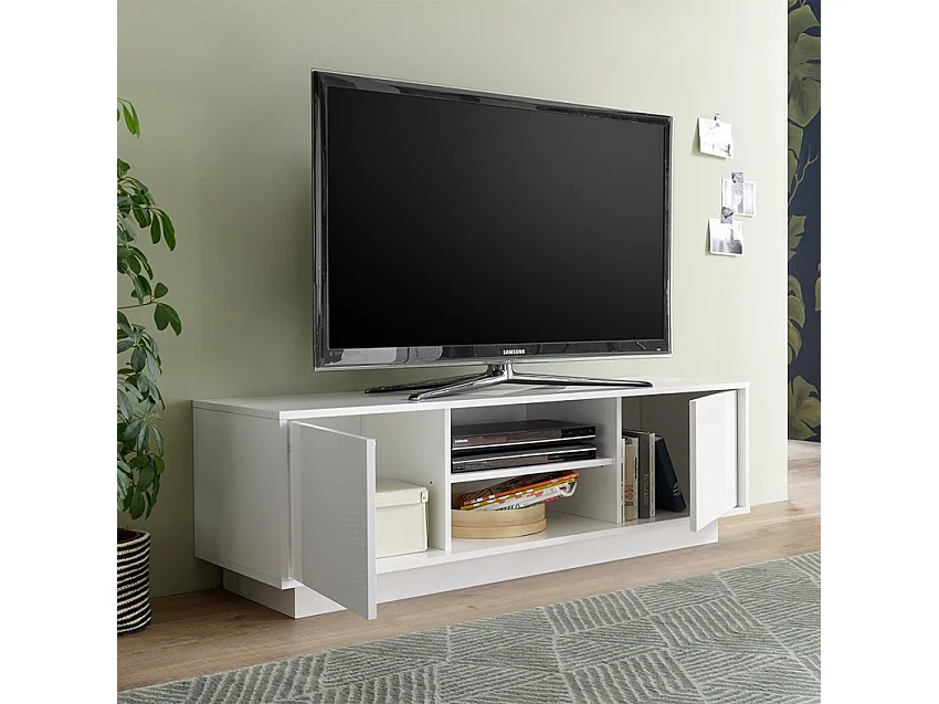 Mobile TV a rotelle moderno bianco laccato salotto 138cm 2 ante Cubic