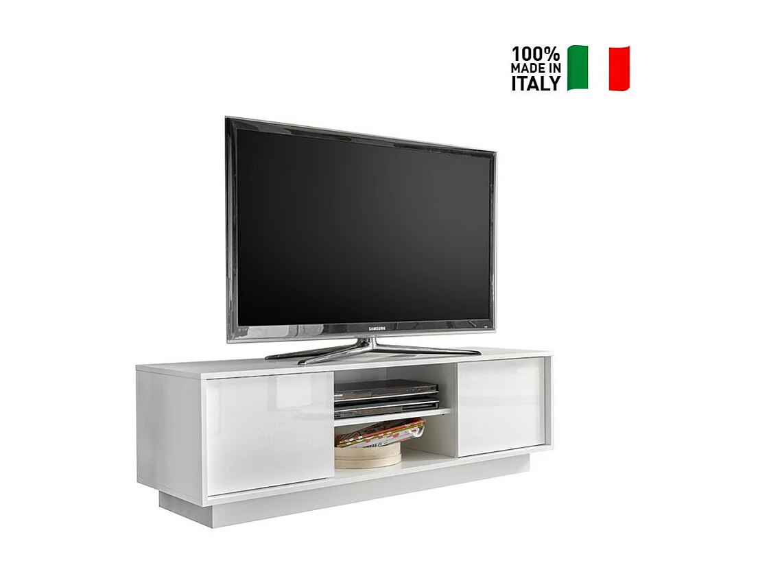 Mobile TV a rotelle moderno bianco laccato salotto 138cm 2 ante Cubic